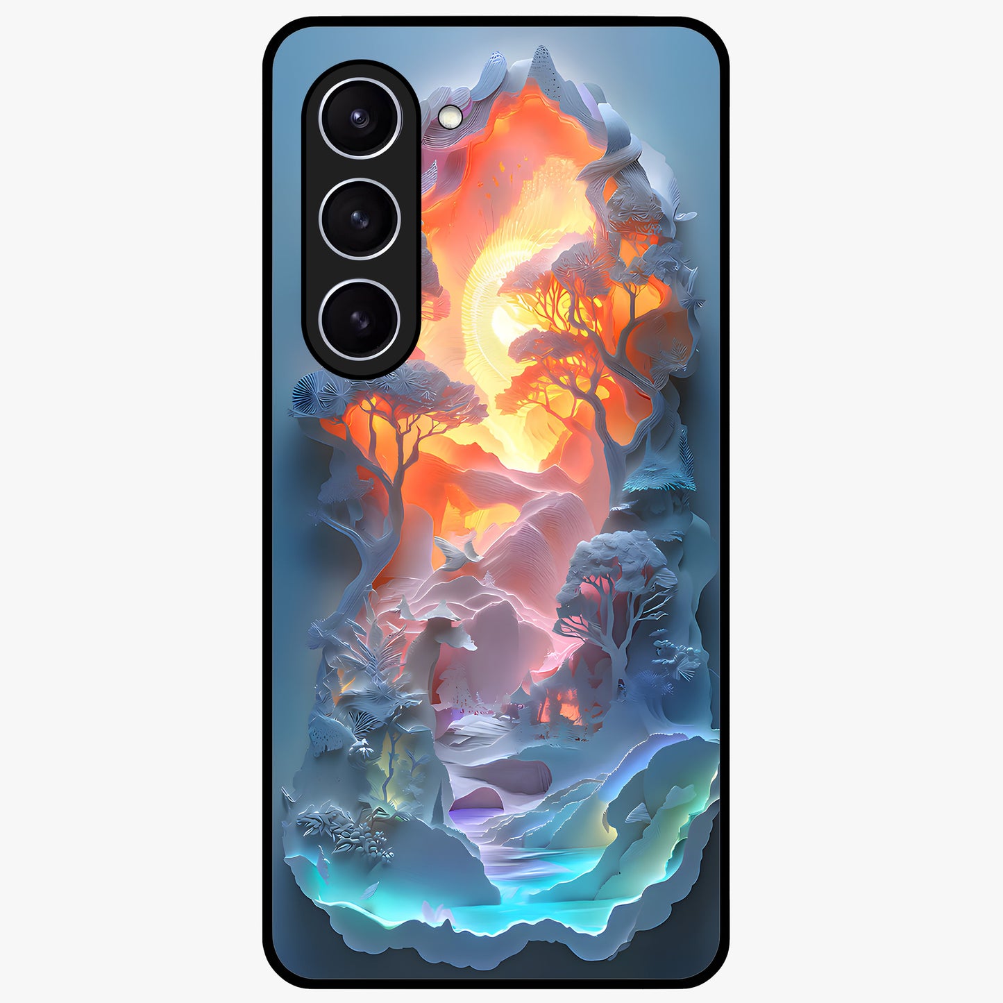 Glow Forest Portal Glass Case showing flat back view with glowing forest portal artwork and glossy glass finish.