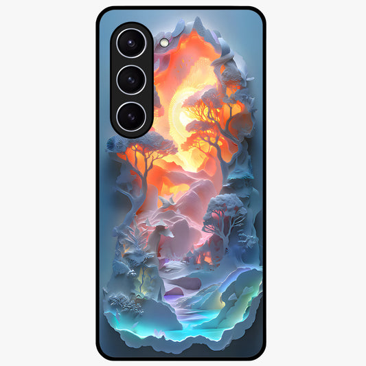 Glow Forest Portal Glass Case showing flat back view with glowing forest portal artwork and glossy glass finish.