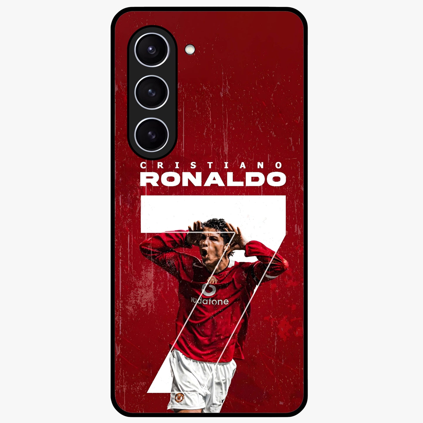 Goal Celebration Legacy Glass Case showing flat back view with football celebration inspired artwork and glossy glass finish.