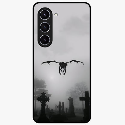 Graveyard Shadow Descent Glass Case showing flat back view with dark graveyard themed artwork and glossy glass finish.