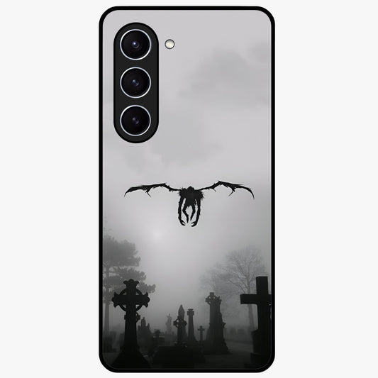 Graveyard Shadow Descent Glass Case showing flat back view with dark graveyard themed artwork and glossy glass finish.