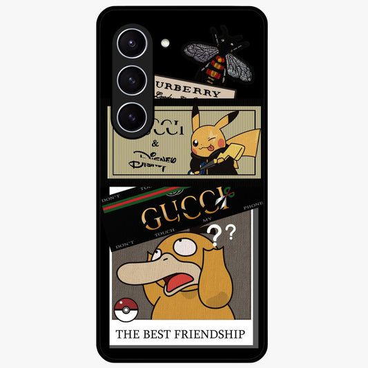 Gucci Play Mashup Glass Case showing flat back view with luxury inspired graphic artwork and glossy glass finish.