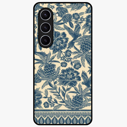 Heirloom Wild Bloom Glass Case showing flat back view with vintage inspired wild flower artwork and glossy glass finish.
