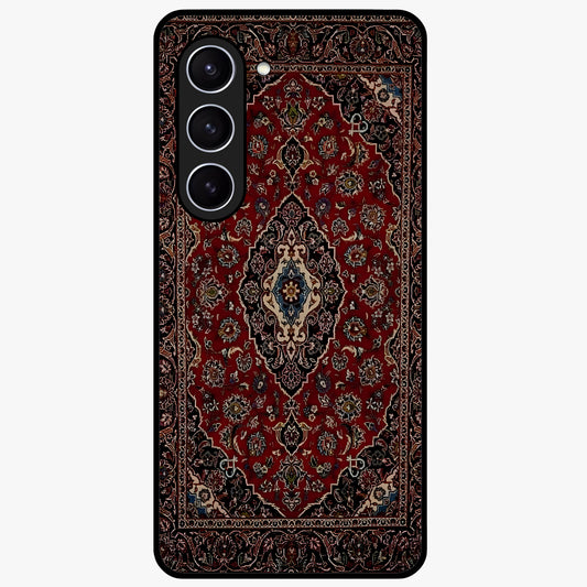 Heritage Carpet Royale Glass Case showing flat back view with ornate Persian carpet inspired pattern and glossy glass finish.