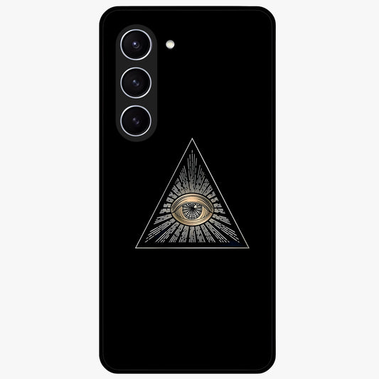 Illuminati Evil Glass Case showing flat back view with mysterious illuminati symbol artwork and glossy glass finish.