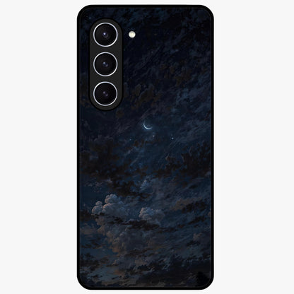 Lunar Veil Silence Glass Case showing flat back view with mystical moon veil artwork and glossy glass finish.