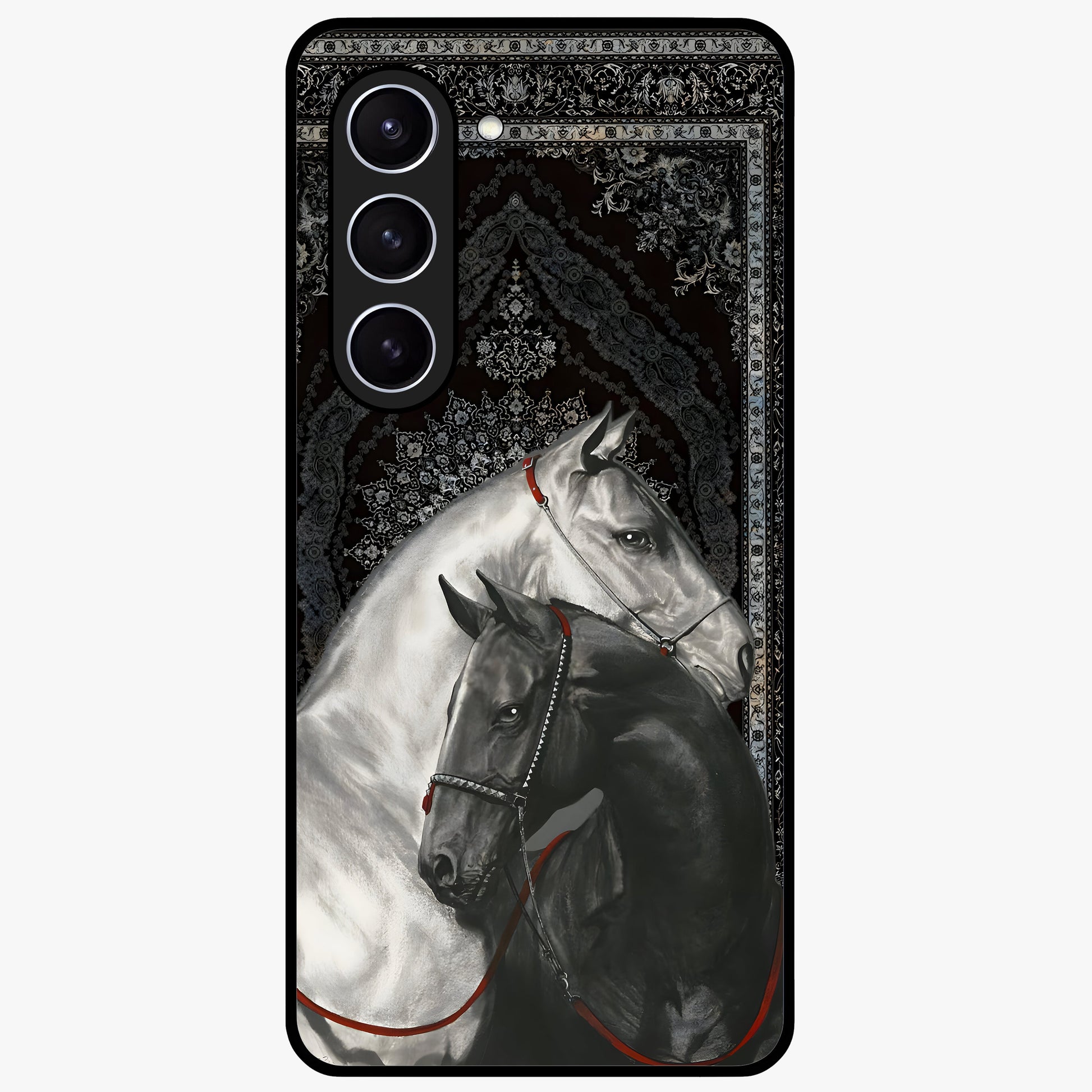 Majestic Ride Legacy Glass Case showing flat back view with powerful automotive inspired artwork and glossy glass finish.