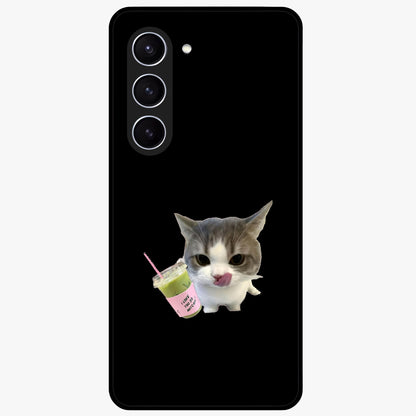 Matcha Cat Style Glass Case showing flat back view with cute matcha themed cat artwork and glossy glass finish.