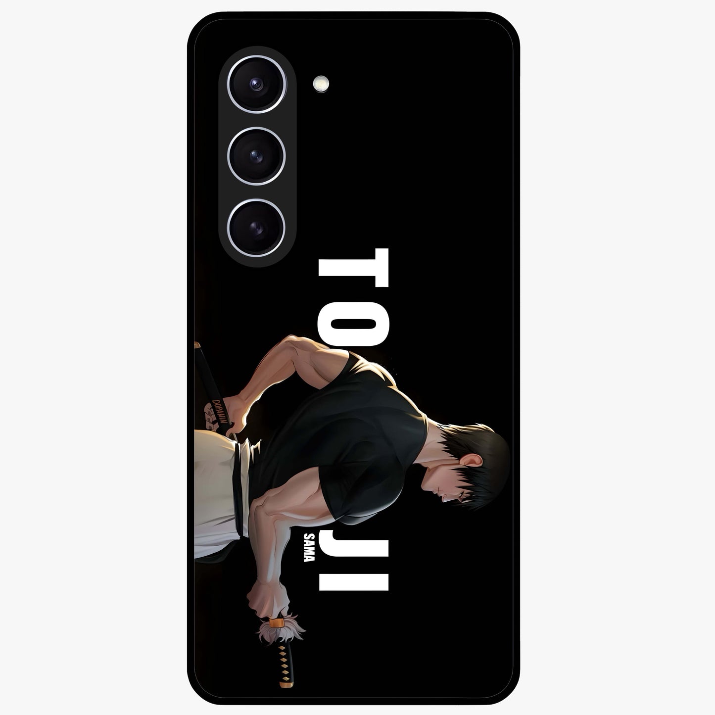 Midnight Blade Resolve Glass Case showing flat back view with dark warrior sword artwork and glossy glass finish.