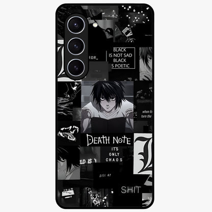 Midnight Chaos Mind Glass Case showing flat back view with abstract dark themed artwork and glossy glass finish.