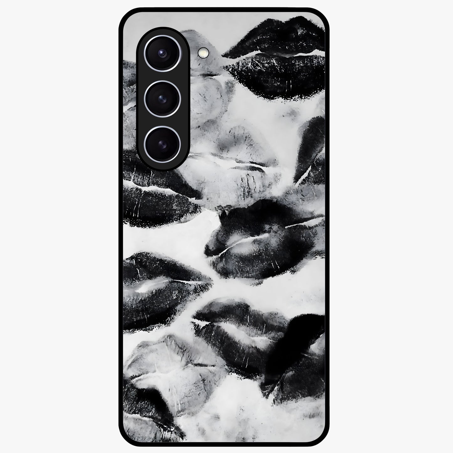 Midnight Kiss Marks Glass Case showing flat back view with lipstick kiss mark artwork and glossy glass finish.
