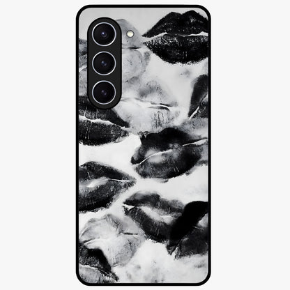 Midnight Kiss Marks Glass Case showing flat back view with lipstick kiss mark artwork and glossy glass finish.