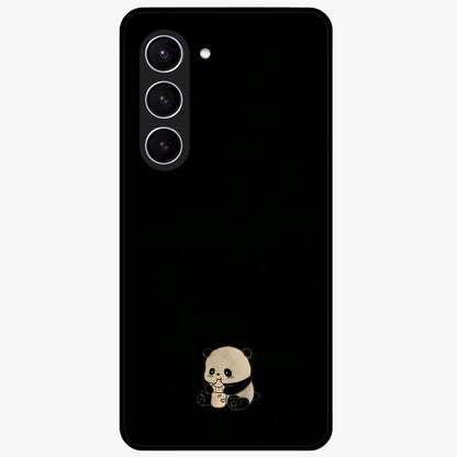 Midnight Panda Love Glass Case showing flat back view with cute panda themed artwork and glossy glass finish.