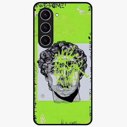 Neo Graffiti Rebellion Glass Case showing flat back view with vibrant graffiti artwork and glossy glass finish.