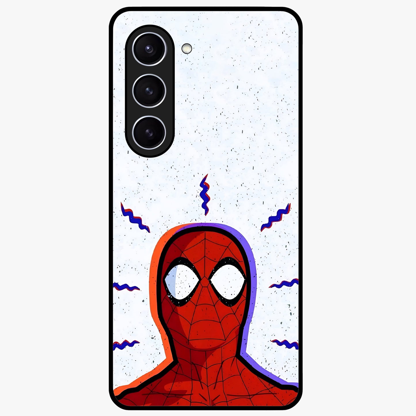 Omg Spiderman Glass Case showing flat back view with bold superhero inspired artwork and glossy glass finish.