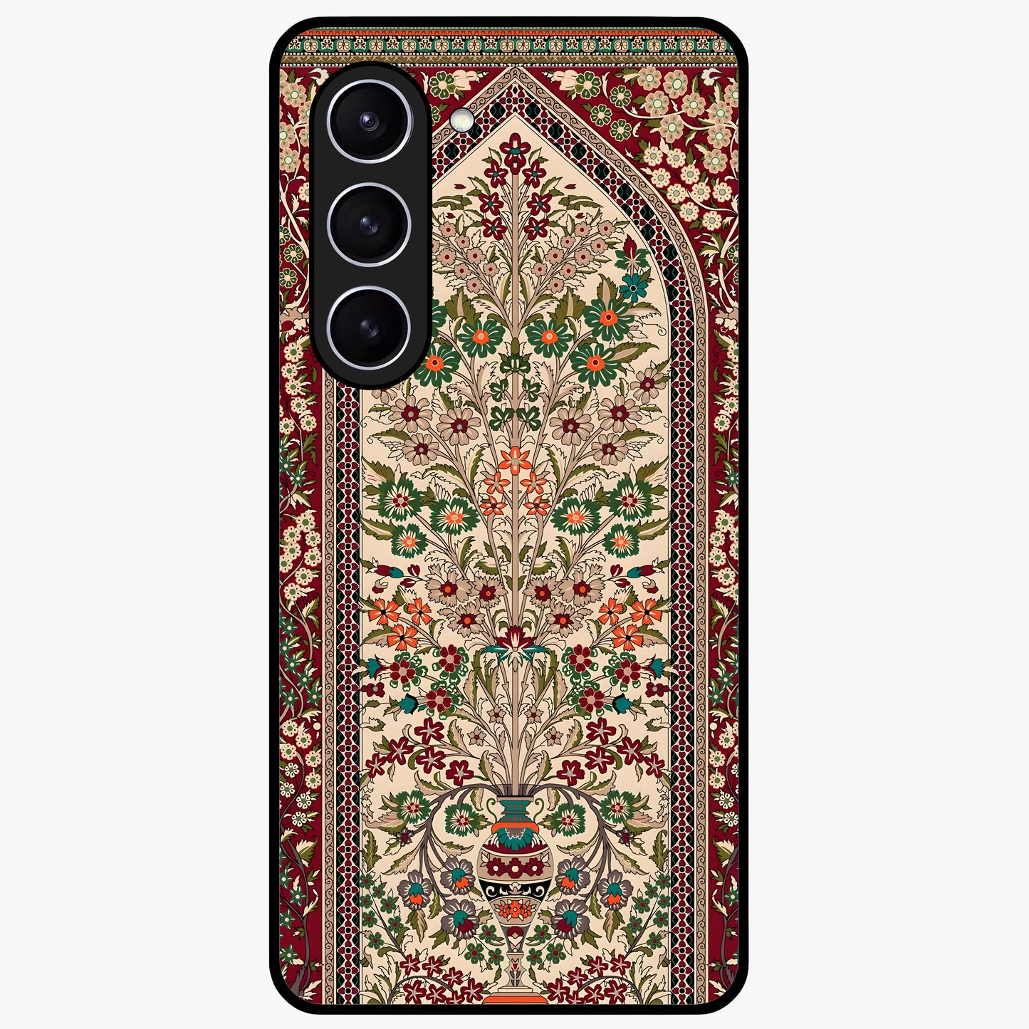 Persian Inspired Glass Case showing flat back view with ornate Persian style pattern artwork and glossy glass finish.