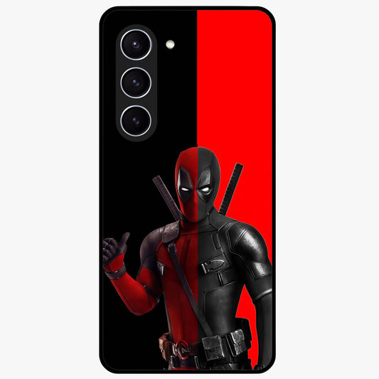 Red & Black Deadpool Theme Glass Case showing flat back view with bold comic inspired artwork and glossy glass finish.