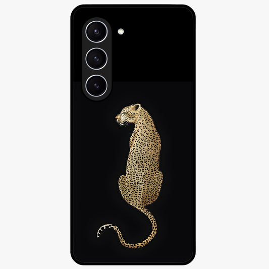 Regal Leopard Glass Case showing flat back view with bold leopard artwork and glossy glass finish.