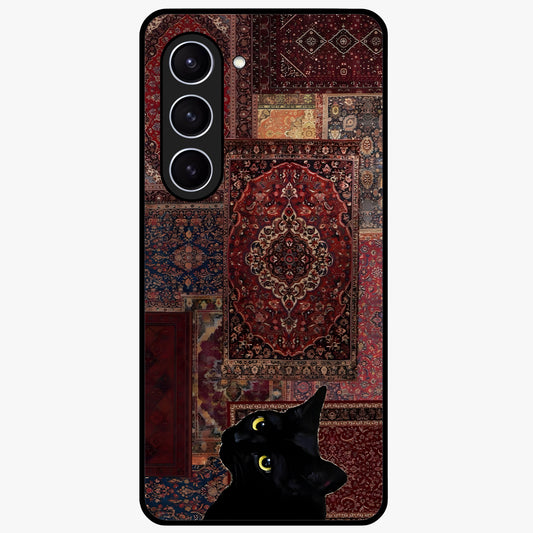 Regal Magic Cat Apple Glass Case showing flat back view with magical cat artwork holding apple and glossy glass finish.