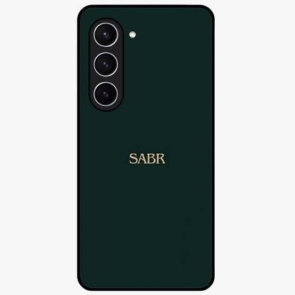 Sabr Minimal Patience Glass Case showing flat back view with minimalist typography artwork and glossy glass finish.