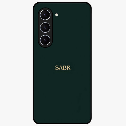 Sabr Minimal Patience Glass Case showing flat back view with minimalist typography artwork and glossy glass finish.