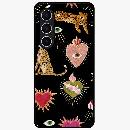 Sacred Jungle Heart Glass Case showing flat back view with jungle inspired heart artwork and glossy glass finish.