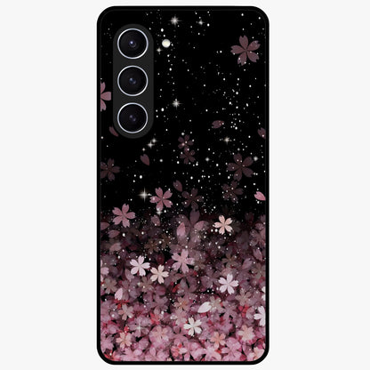 Small Starry Flowers Glass Case showing flat back view with delicate starry floral artwork and glossy glass finish.