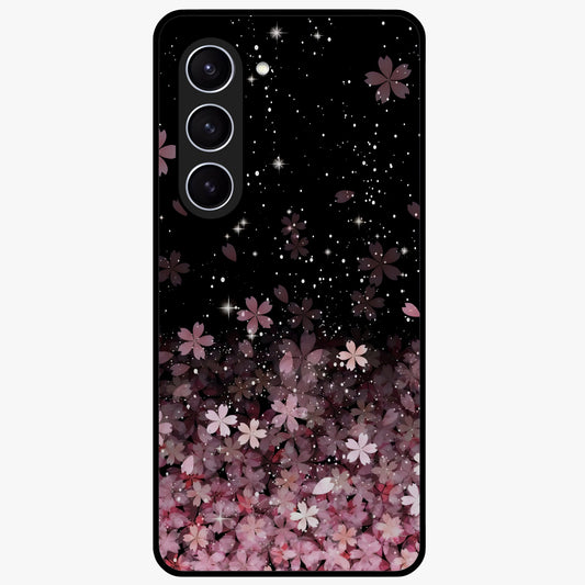 Small Starry Flowers Glass Case showing flat back view with delicate starry floral artwork and glossy glass finish.