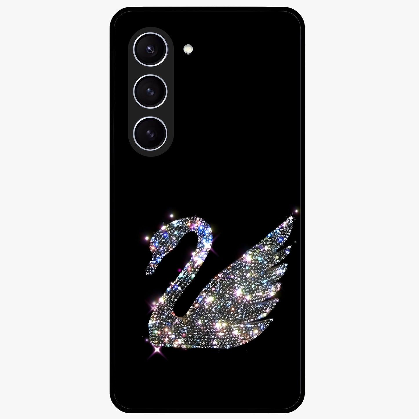 Starlit Swan Grace Glass Case showing flat back view with graceful swan artwork under starry sky and glossy glass finish.