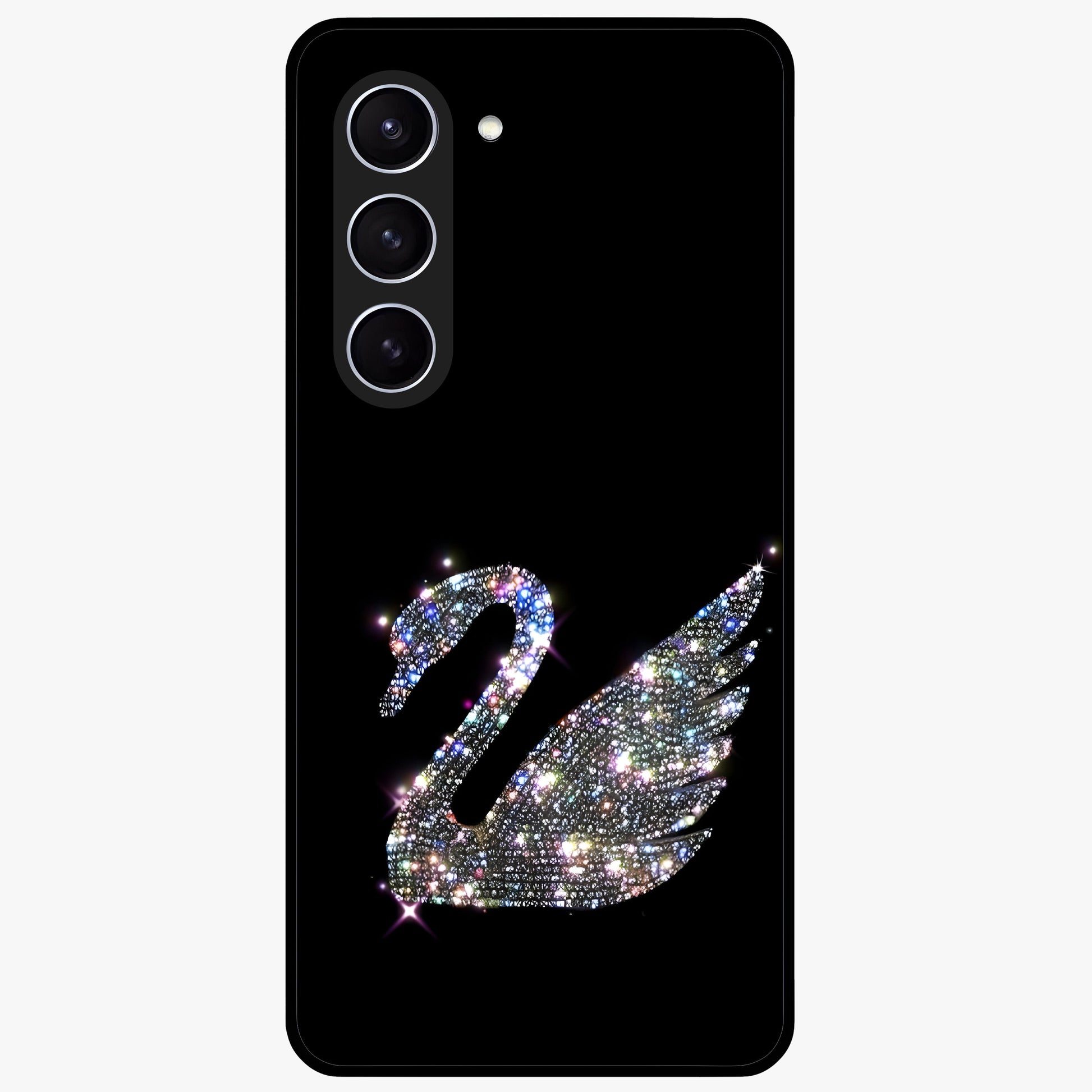 Starlit Swan Grace Glass Case showing flat back view with graceful swan artwork under starry sky and glossy glass finish.