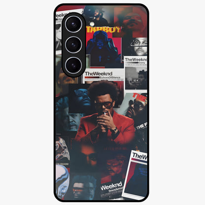 The Weeknd Glass Case showing flat back view with music inspired artistic portrait artwork and glossy glass finish.