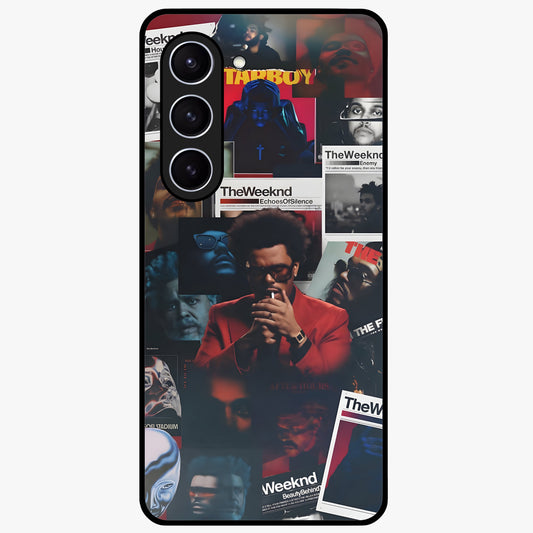 The Weeknd Glass Case showing flat back view with music inspired artistic portrait artwork and glossy glass finish.