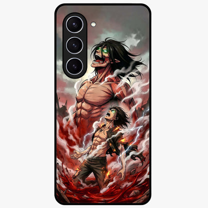 Titan Awakening Fury Glass Case showing flat back view with powerful titan inspired artwork and glossy glass finish.