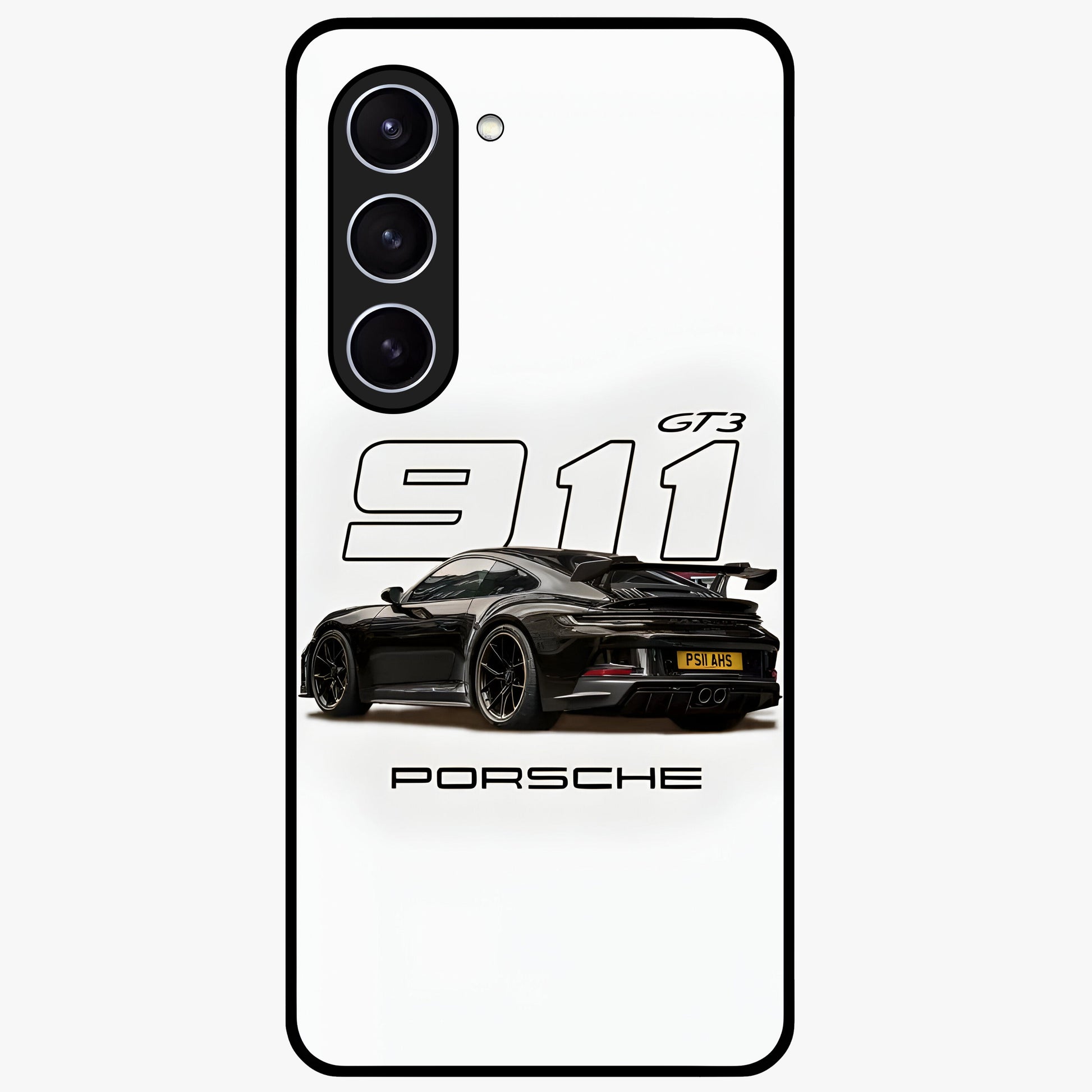 Turbo Legacy Icon Glass Case showing flat back view with iconic sports car inspired artwork and glossy glass finish.
