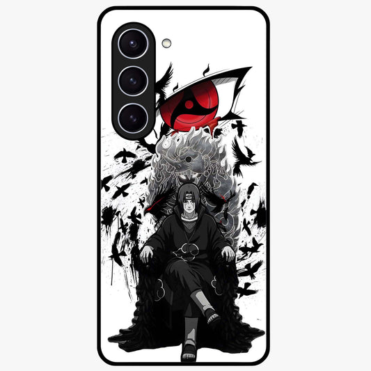 Uchiha Shadow Throne Glass Case showing flat back view with cosmic underwater themed artwork and glossy glass finish.