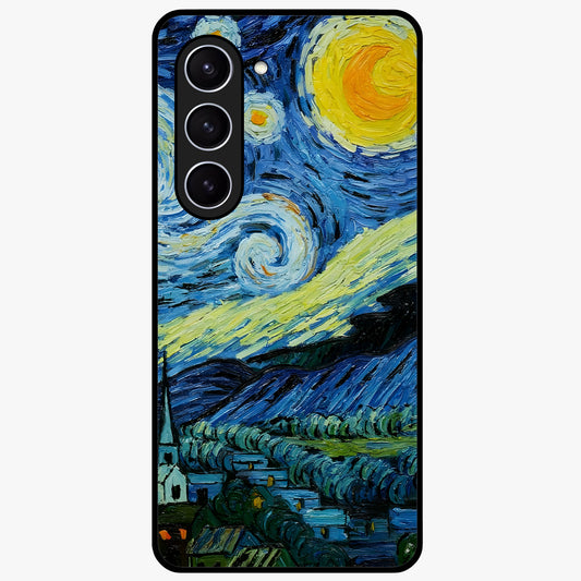 Van Gogh Art Glass Case showing flat back view with classic painterly artwork inspired by Van Gogh style and glossy glass finish.