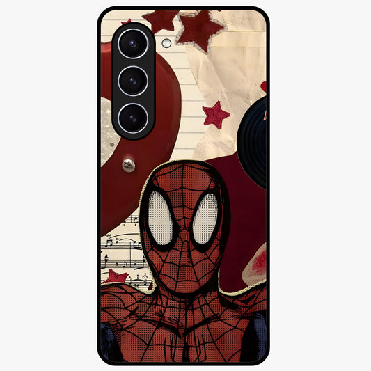 Web Warrior Vibes Glass Case showing flat back view with superhero inspired web themed artwork and glossy glass finish.