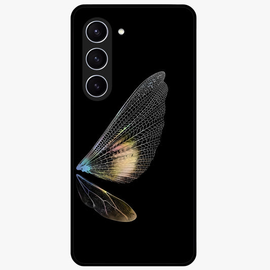 Whispers Of Wings Glass Case showing flat back view with graceful wing inspired artwork and glossy glass finish.