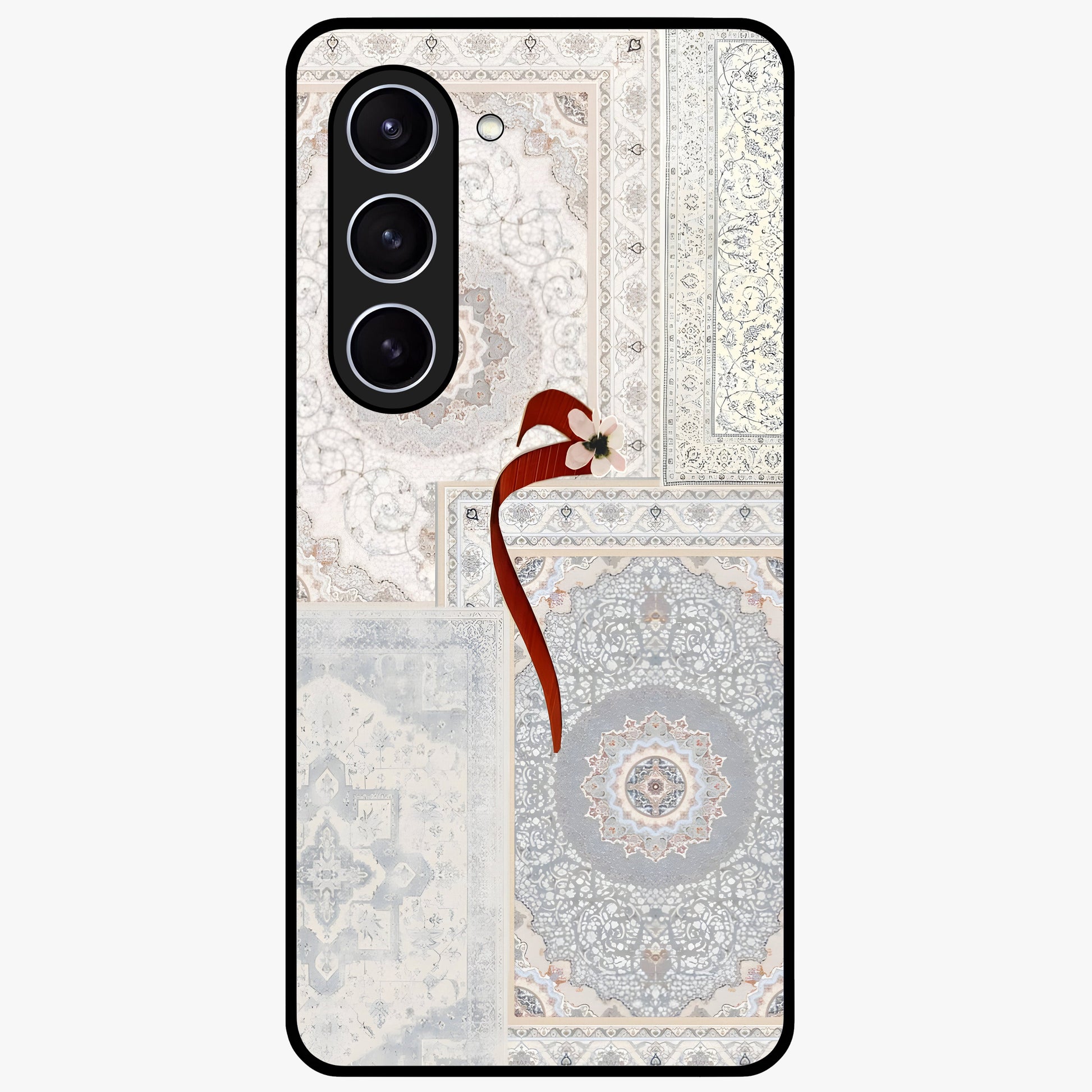 White Aesthetic Bow Glass Case showing flat back view with minimal bow artwork and glossy glass finish.