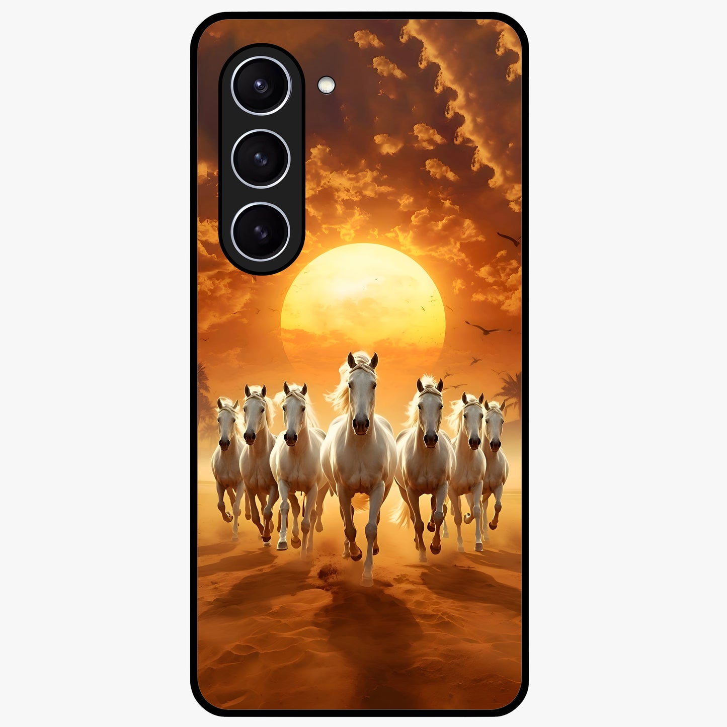 Wild Sunset Majesty Glass Case showing flat back view with majestic sunset landscape artwork and glossy glass finish.