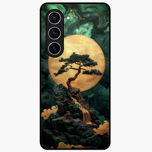Zen Moon Rise Glass Case showing flat back view with calm moonrise artwork and glossy glass finish.