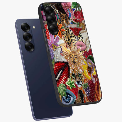 Beaded Fashion Jungle Glass Case displayed in angled mockup highlighting colorful fashion bead design and artistic pattern.