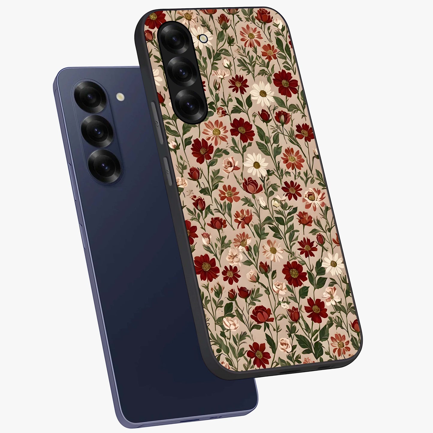 Biege Flower With Leaf Glass Case displayed in angled mockup highlighting minimal floral leaf design and elegant aesthetic.