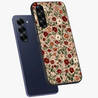 Biege Flower With Leaf Glass Case displayed in angled mockup highlighting minimal floral leaf design and elegant aesthetic.