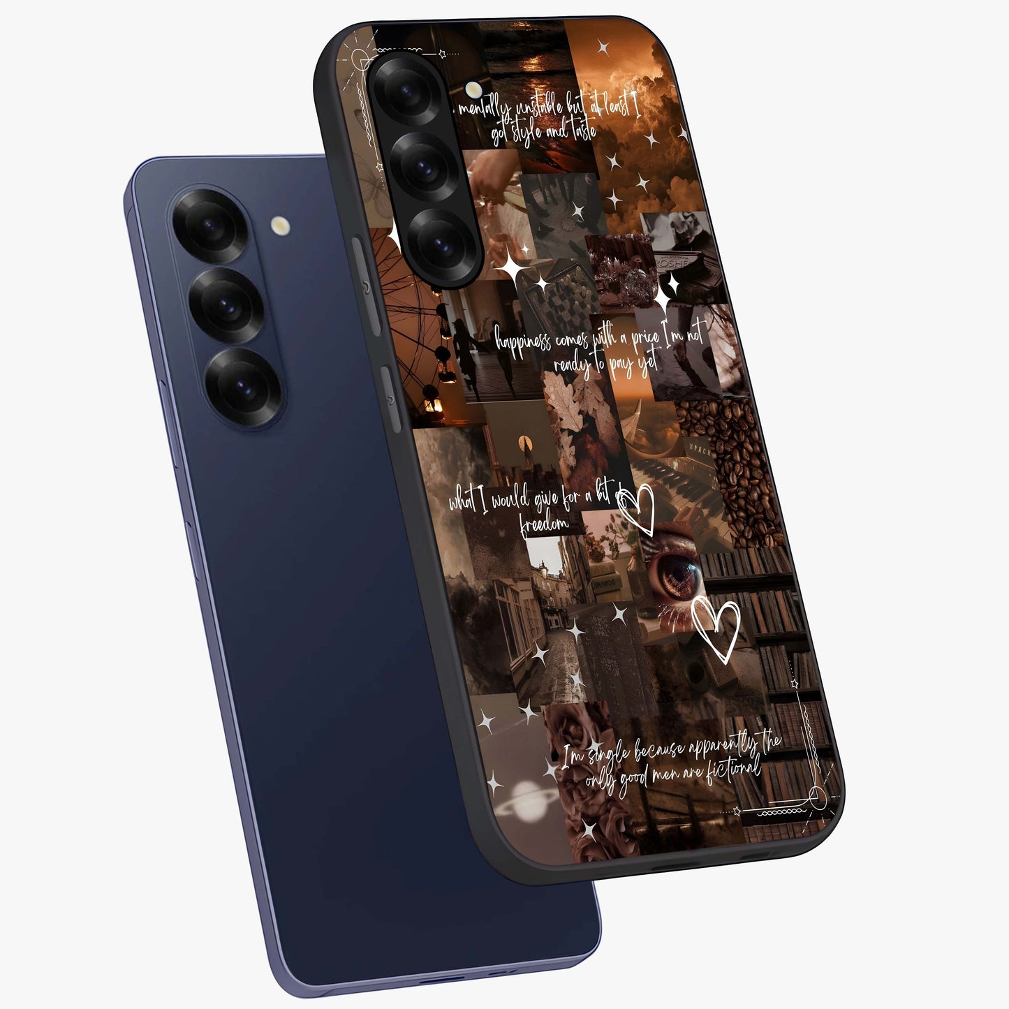 Bittersweet Aesthetic Chaos Glass Case displayed in angled mockup highlighting expressive abstract artwork and edgy aesthetic theme.