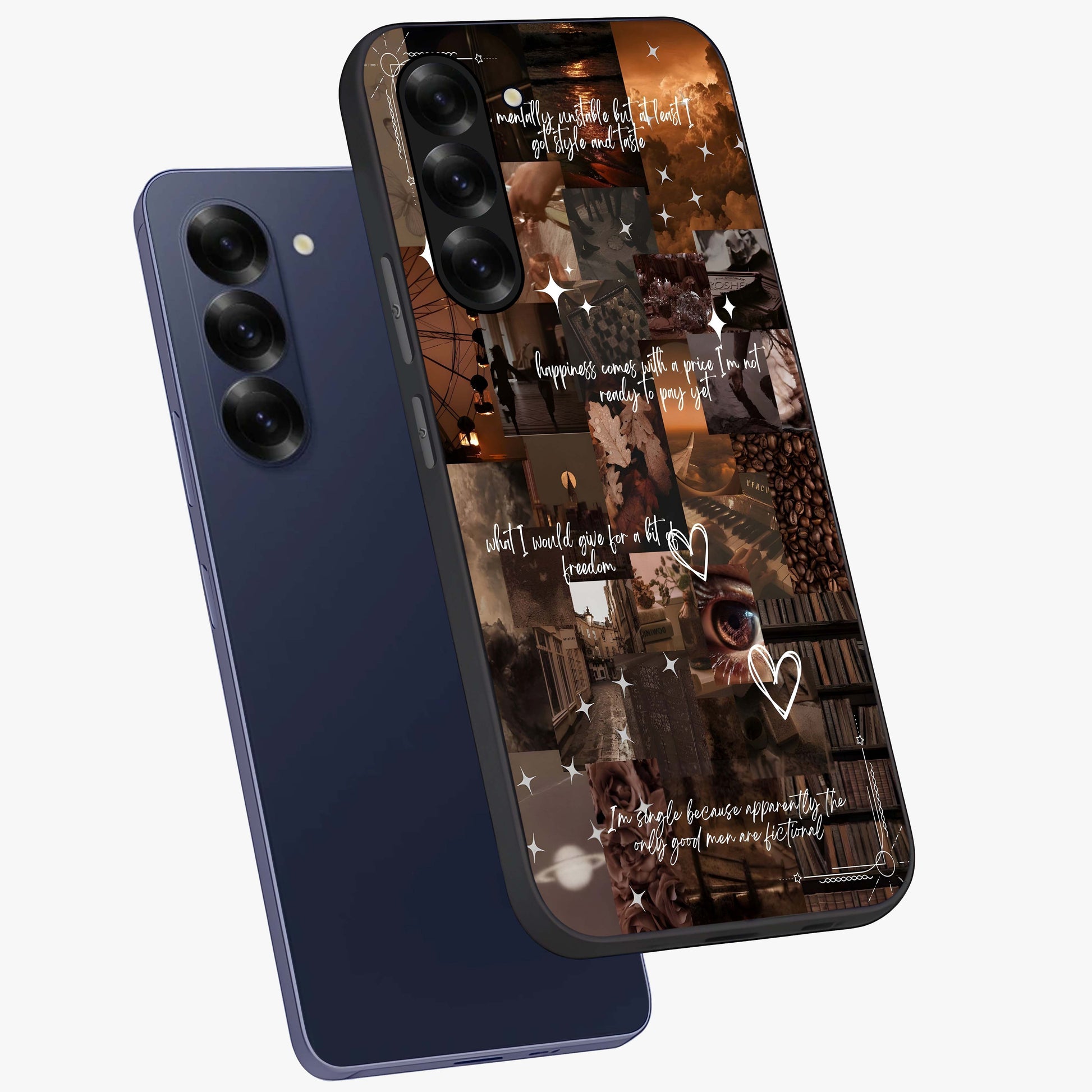 Bittersweet Aesthetic Chaos Glass Case displayed in angled mockup highlighting expressive abstract artwork and edgy aesthetic theme.