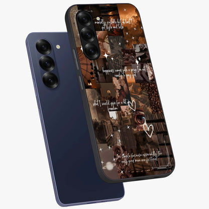 Bittersweet Aesthetic Chaos Glass Case displayed in angled mockup highlighting expressive abstract artwork and edgy aesthetic theme.