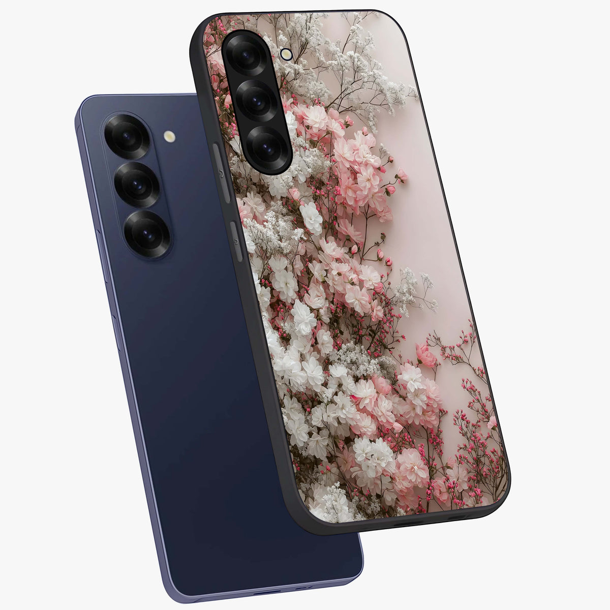 Blush Blossom Cloud Glass Case displayed in angled mockup highlighting soft cloud and blossom design with pastel aesthetic.