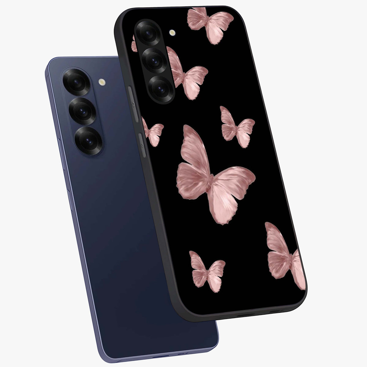 Butterfly Pattern Glass Case displayed in angled mockup highlighting delicate butterfly design and aesthetic pattern style.