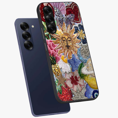 Celestial Floral and Playful Glass Case displayed in angled mockup highlighting playful floral design with dreamy celestial elements.